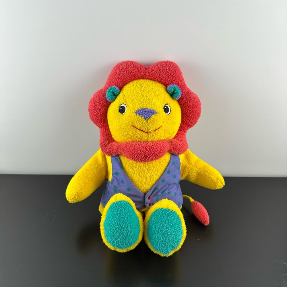 Vintage Eden Toys Lion Plush Stuffed Animal Yellow Polka Dot Vest 12” Terry Baby